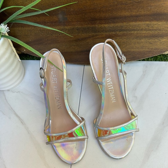 Stuart Weitzman Womens Mondrian 100 Sandal Silver/ Aurora size US 7 - Picture 7 of 14